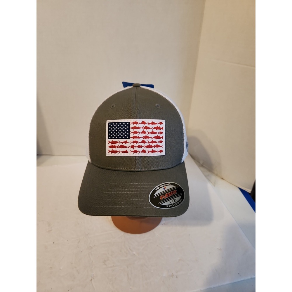 PFG Mesh Fitted‎ Fish Flag Ballcap Columbia High Crown Titanium/White L/XL